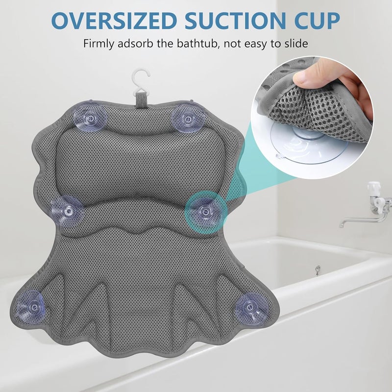 SetSail Bath Pillow, Relaxing Bath Pillows for Tub Neck and Back Support Soft 4D Breathable Air Mesh Ergonomic Bathtub Pillow with 6 Strong Suction Cups and Hook Luxury Bathroom Accessories,Grey - Image 3